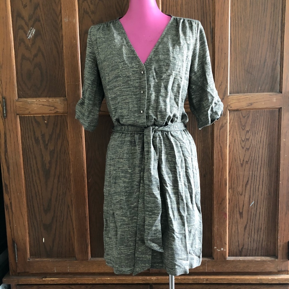 SESSUN Laureen short belted wool lurex dress